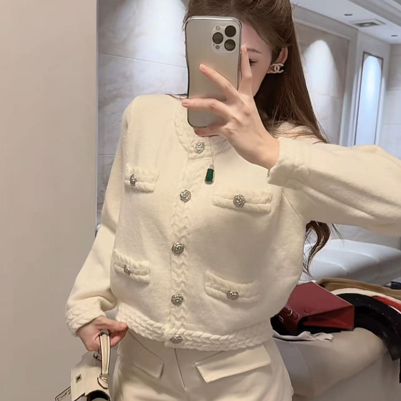 5444加厚 花扣麻花边精致外套