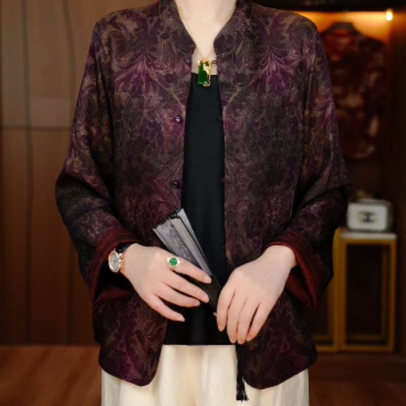 新款春季休闲风宽松型常规长袖圆领洋气新中式国风衬衫V25Z1087