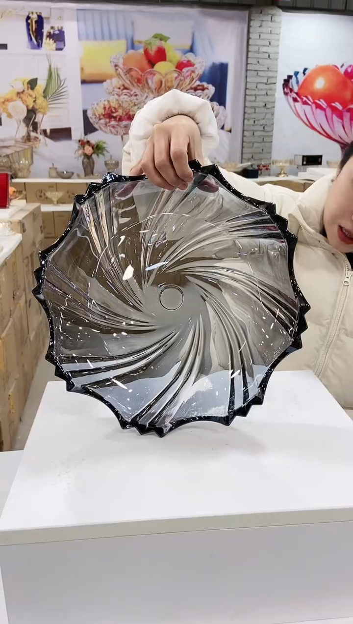 【闪购商品】玻璃【微瑕】灰色螺旋平盘