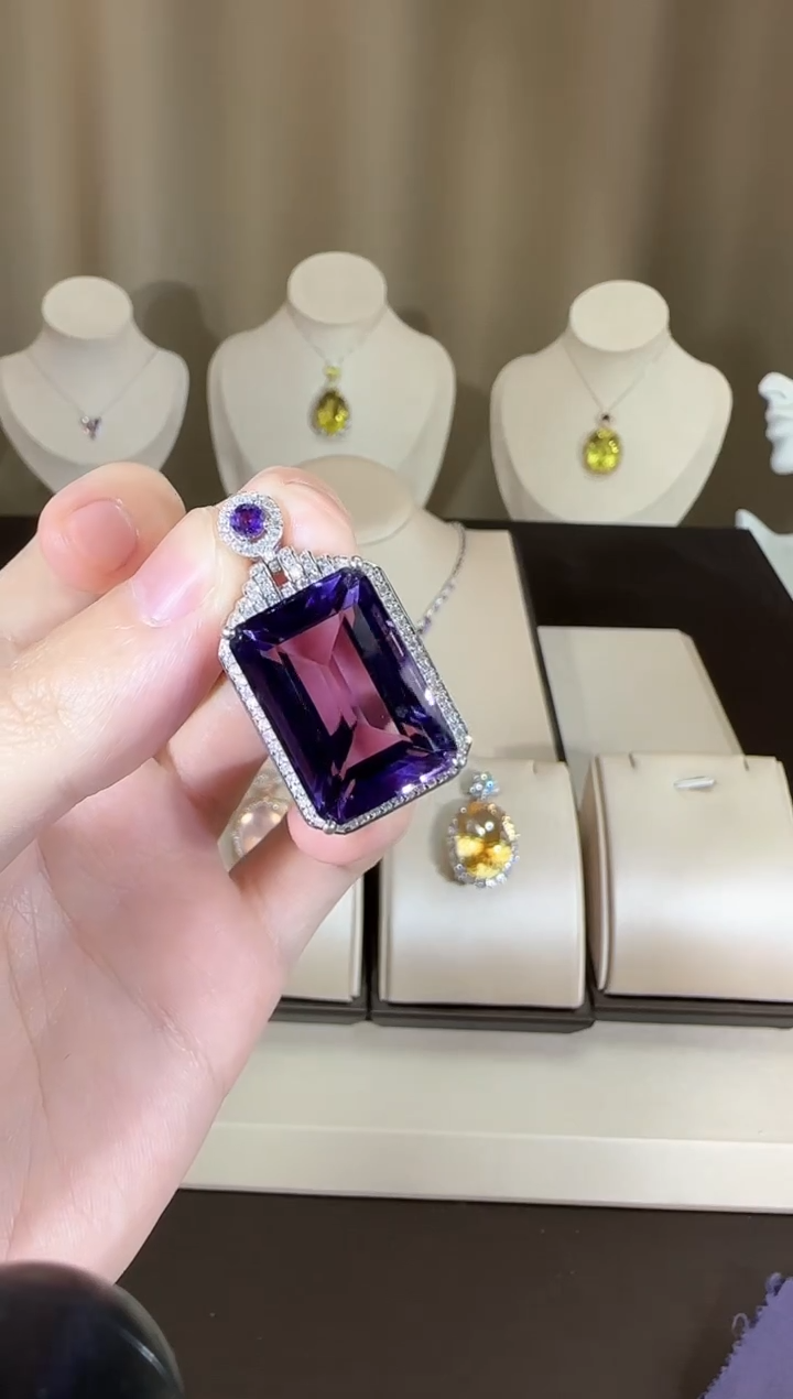 【闪购商品】紫晶颈饰银S925镶嵌16*22mm精致款