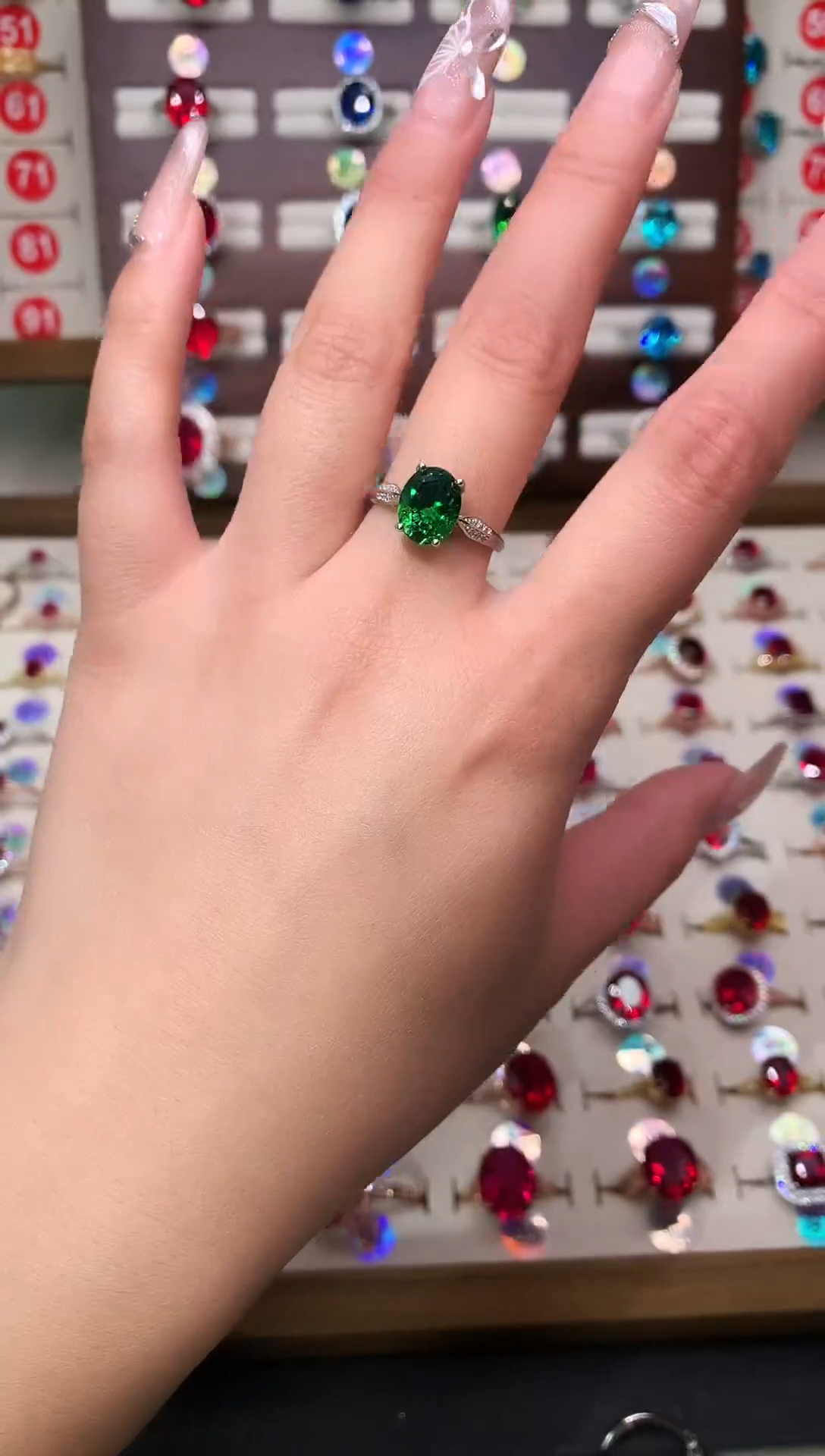 银S925镶嵌透辉石戒指8*10 银托