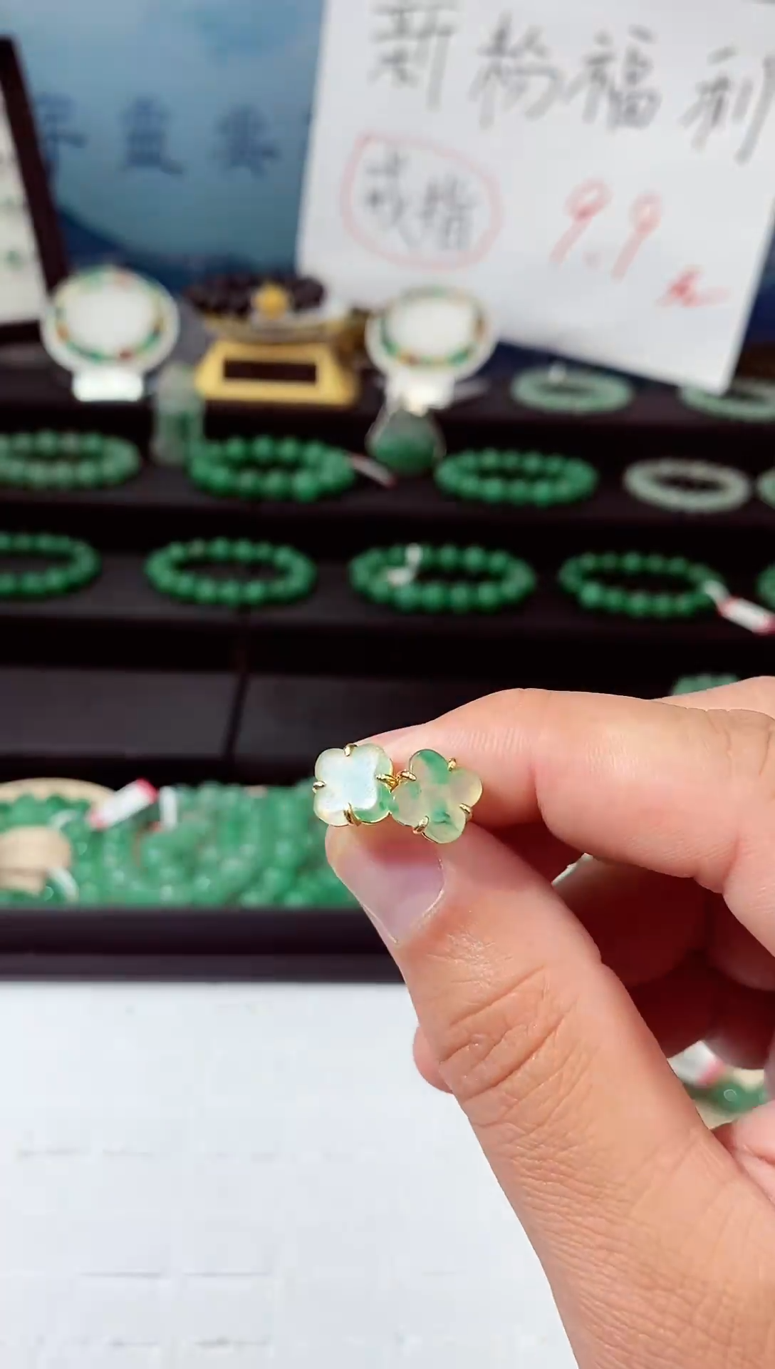 【闪购商品】石英质玉耳钉银S925镶嵌耳坠