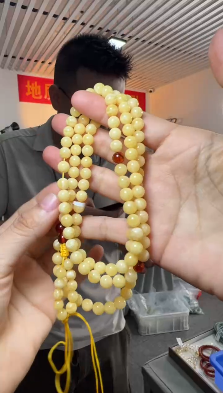 未镶嵌项链蜜蜡俄料鸡油黄蜜蜡108项链手链两用款