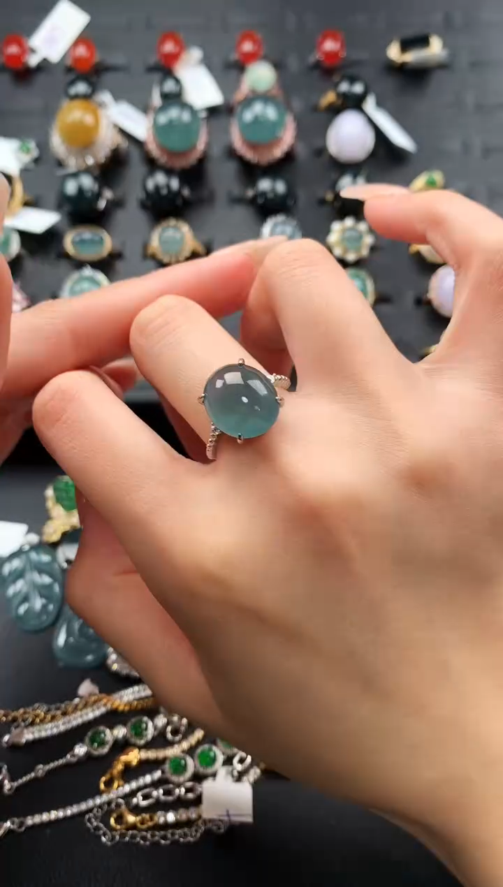 【闪购商品】翡翠戒指银S925镶嵌4575365436