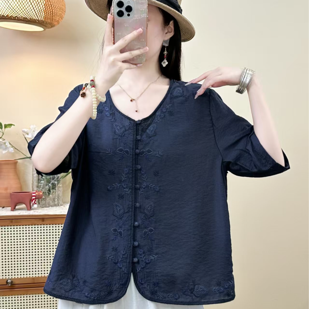 10801新款夏季优雅减龄文艺大气T恤QZ