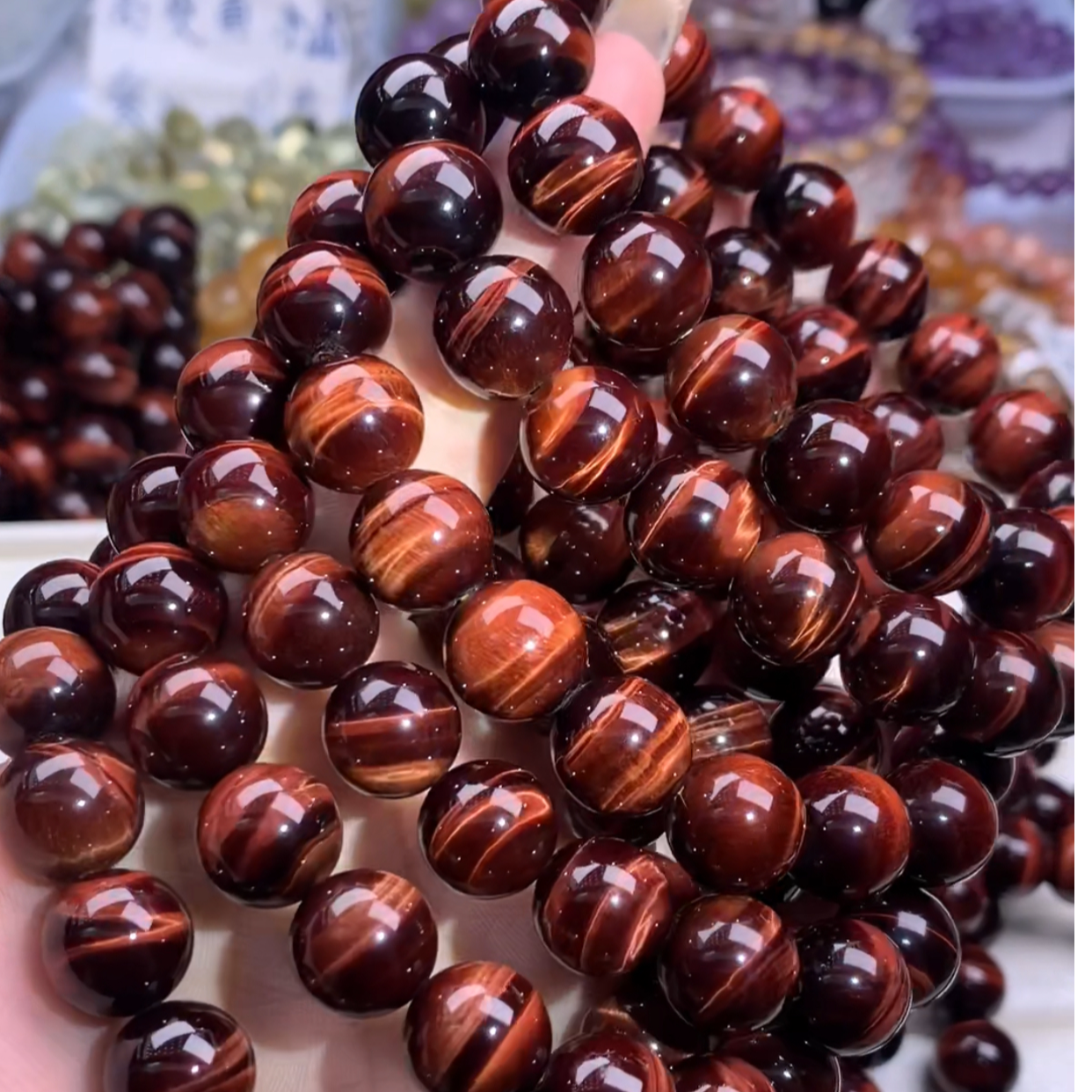 锦梵珠宝天然红虎眼石猫眼闪电