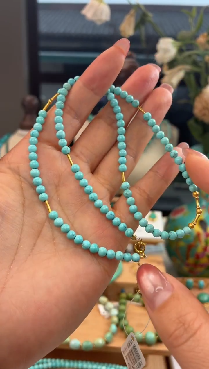 18K金镶嵌绿松石项链1