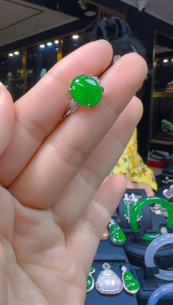 银S925镶嵌戒指翡翠015(多样性发货发其一)