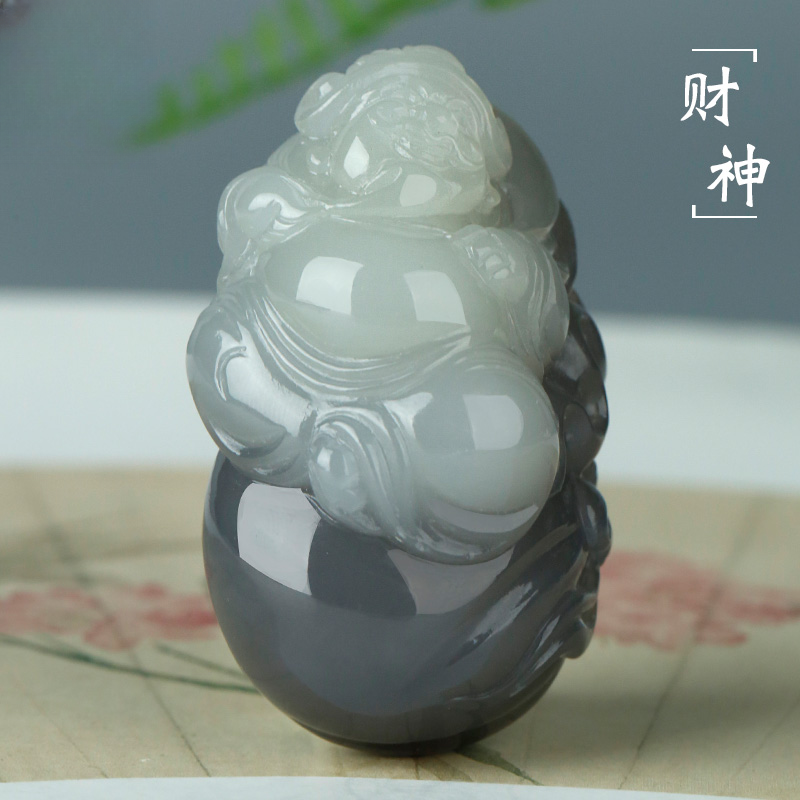 和田玉财神布袋冰白烟紫双色代代有财小把件