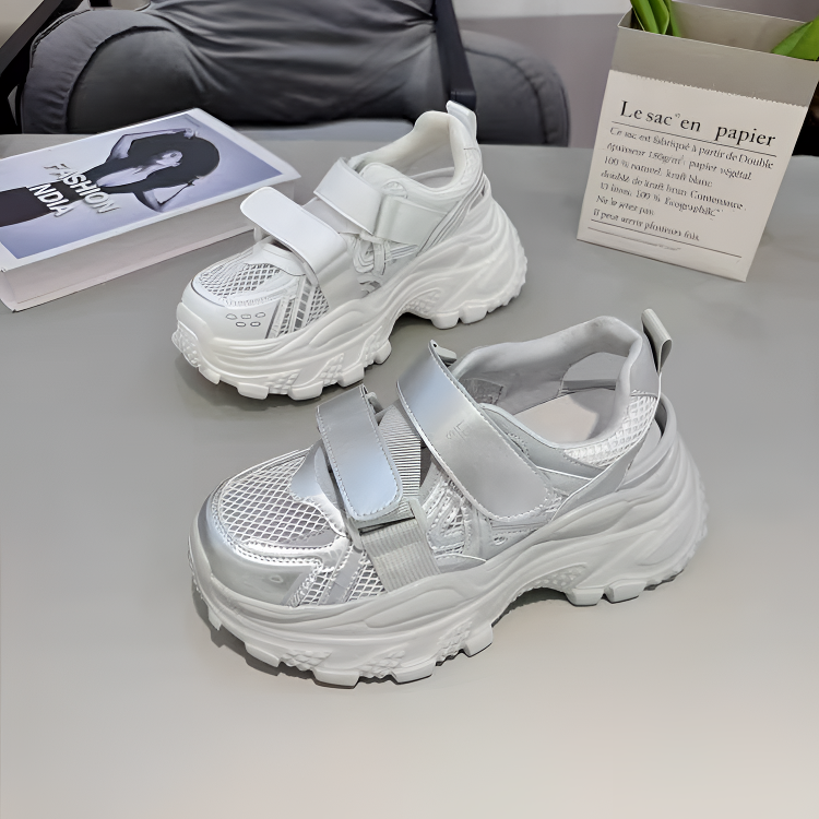 镂空老爹鞋女2025新款夏季鞋子网面透气运动凉鞋厚底增高洞洞女鞋