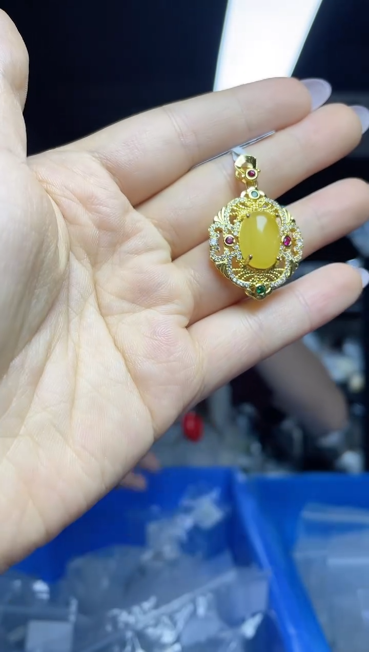 银S925镶嵌蜜蜡裸石（多样性发一件）