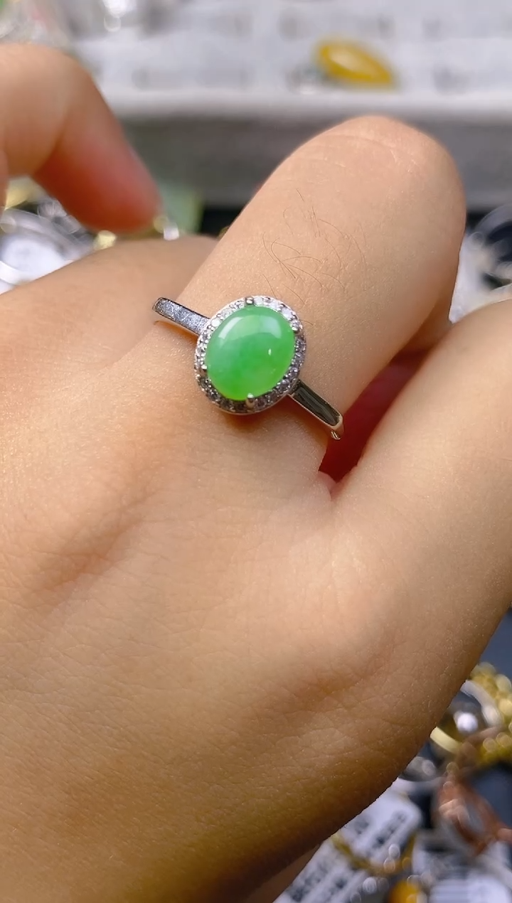 银S925镶嵌戒指翡翠百内无证书