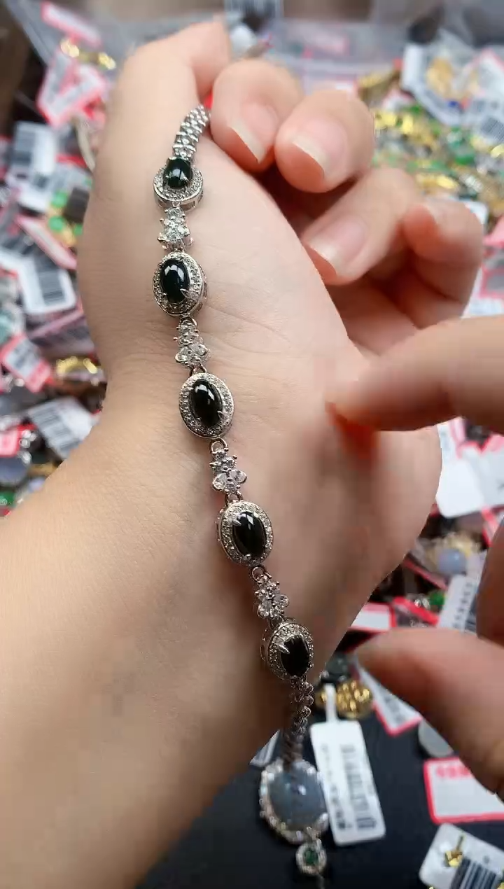 银S925镶嵌戒指翡翠天然A货缅甸翡翠