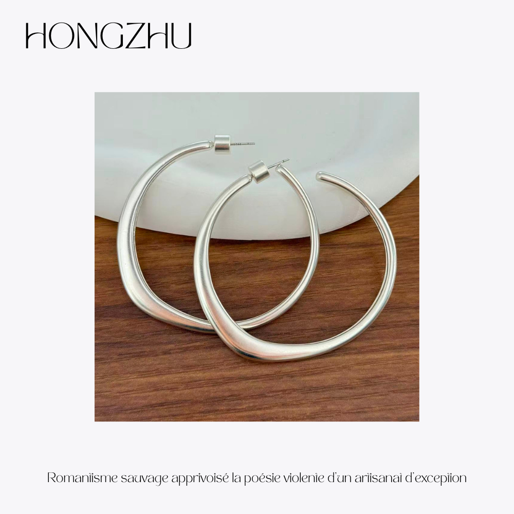 铜合金耳饰 [1175]欧美风M&K复古银色极简大圆圈气质耳圈