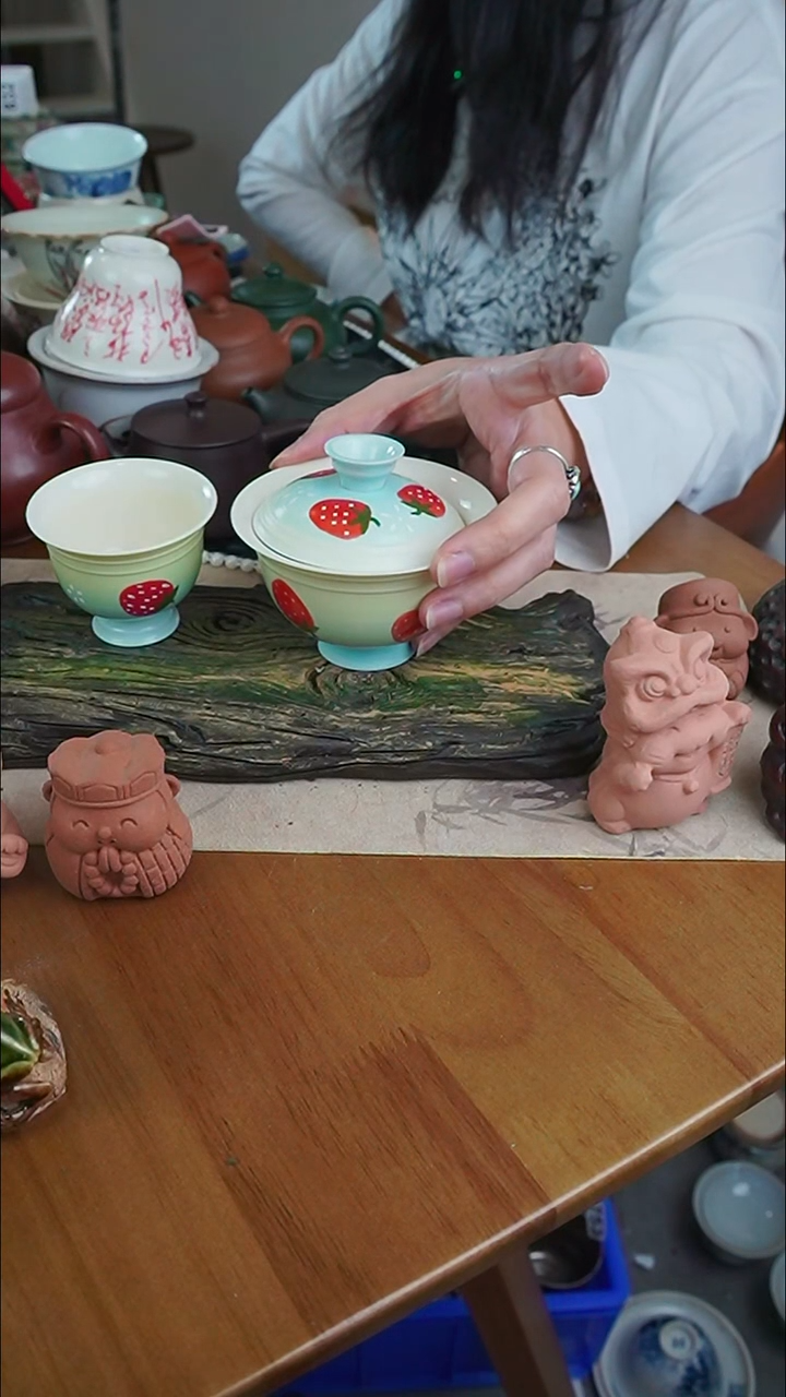 【茶瓷物语】草莓盖碗