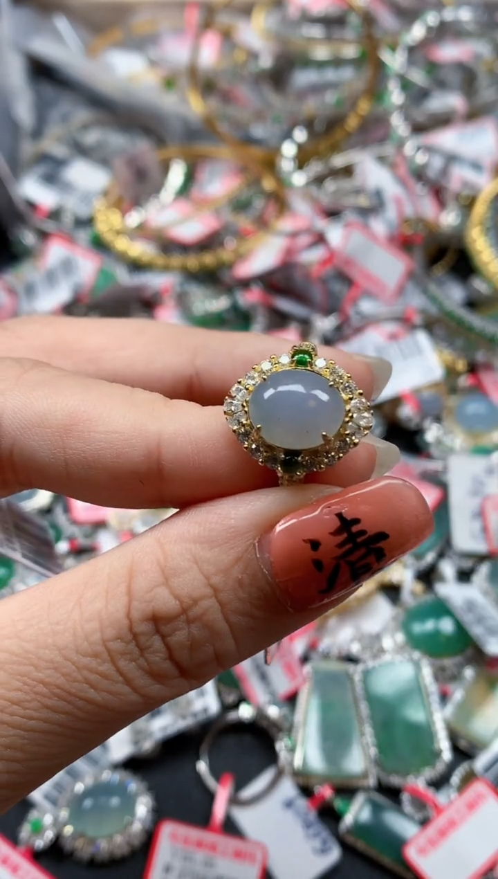 银S925镶嵌戒指翡翠天然A货缅甸翡翠