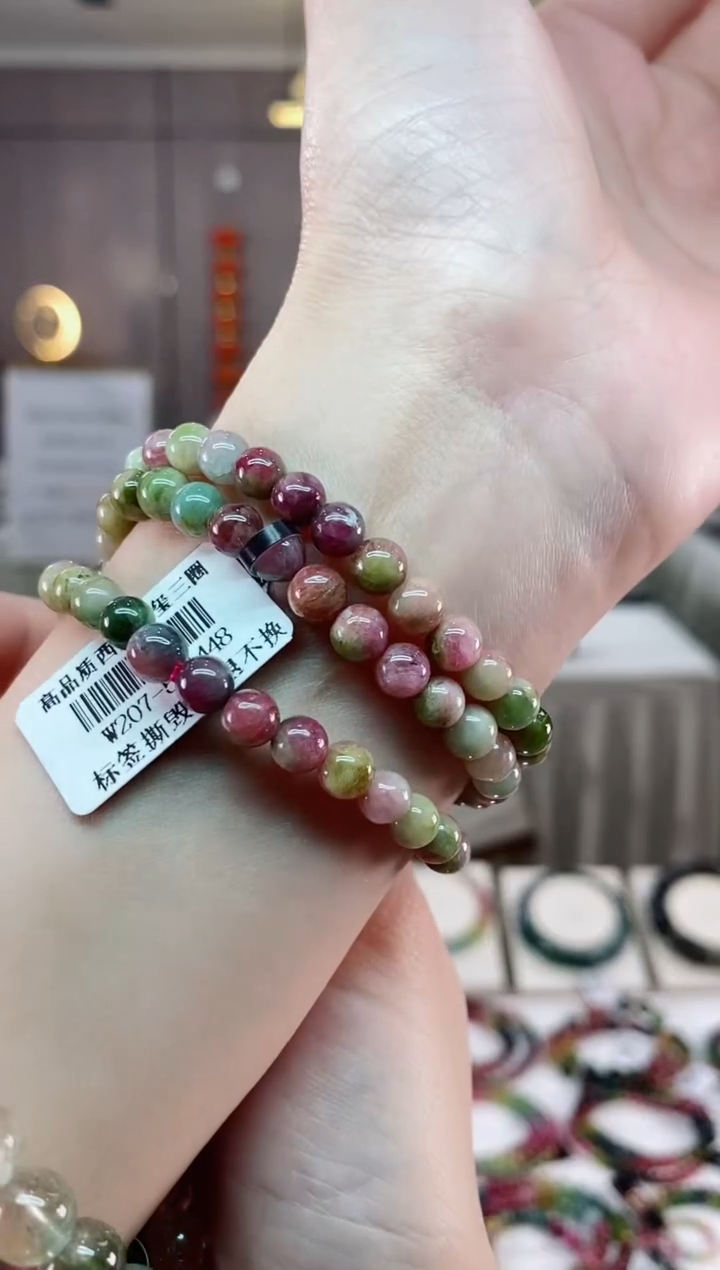 【闪购商品】碧玺西瓜三圈手串5mm+未镶嵌dan多样性发货一条