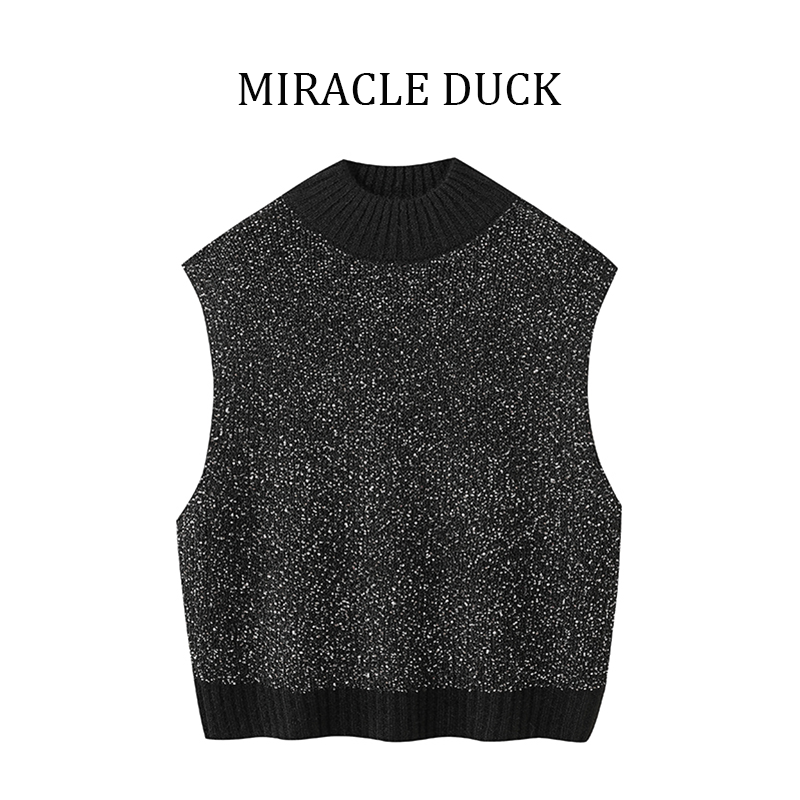 6号【黑色背心】秋冬时尚百搭镂空设计亮片高领针织马夹背心C1956