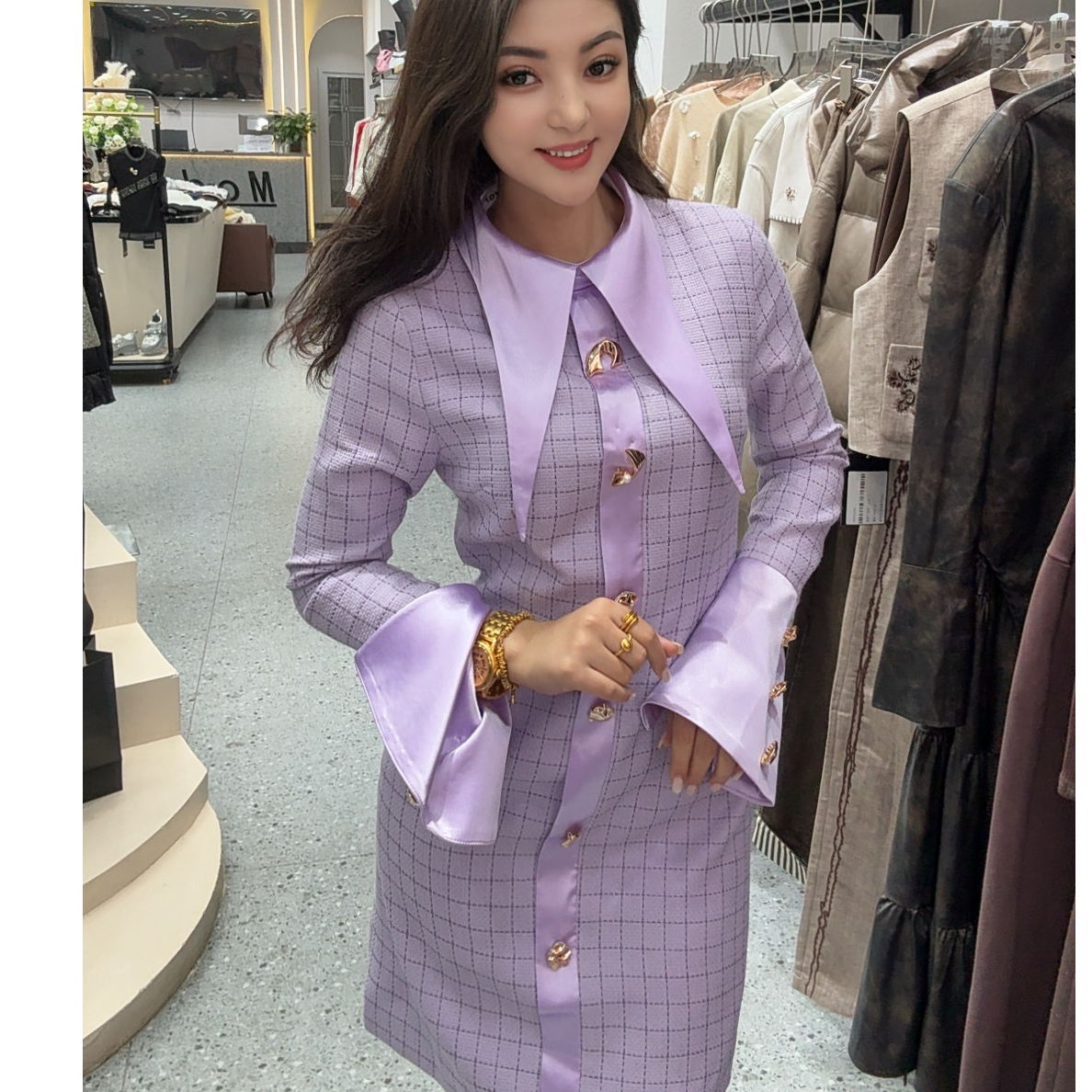 新款收腰显瘦法式小香风女士连衣裙998877