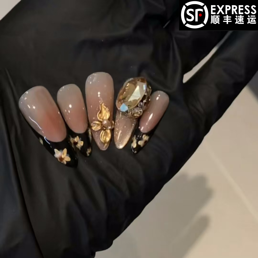 【中古黑金】纯手工制作华子气质百搭双色渐变可拆卸穿戴甲