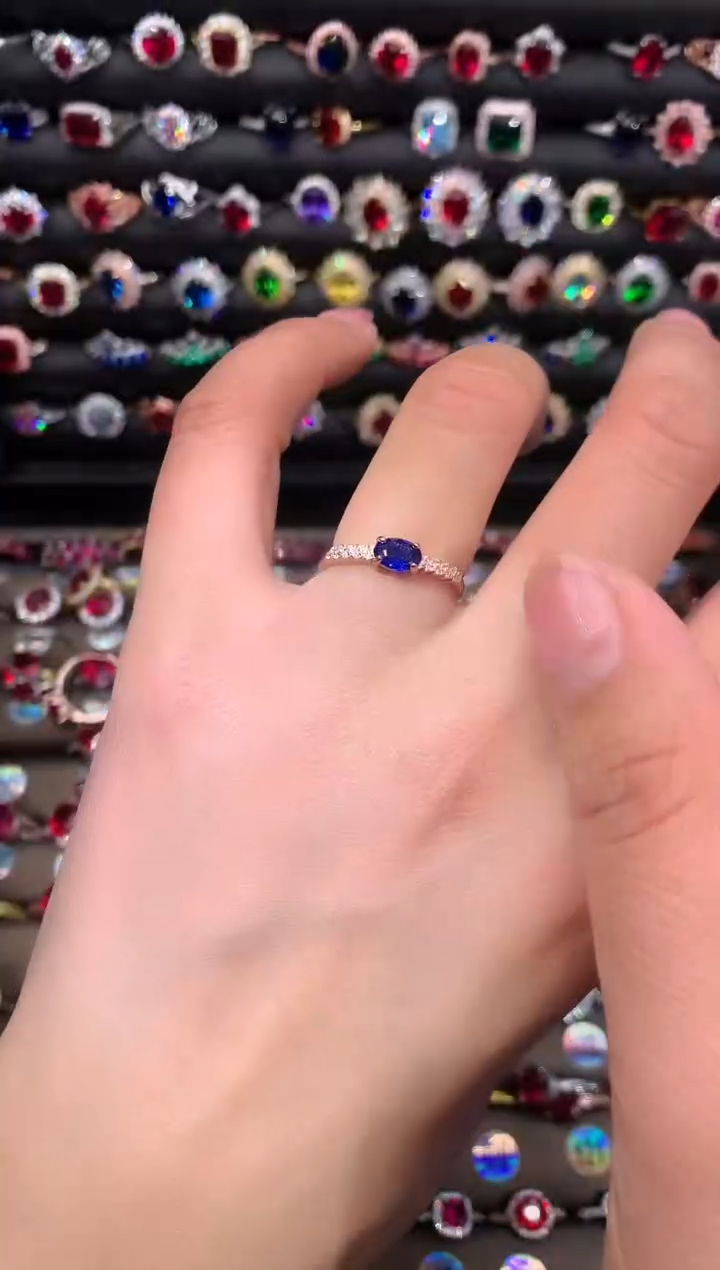 【闪购商品】蓝宝石戒指银S925镶嵌玫瑰金46