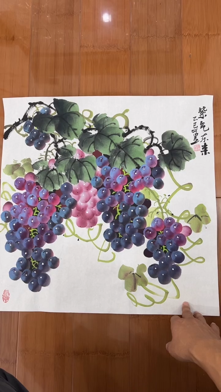 国画【福利，纯手工手绘】听昱葡萄50*50厘米