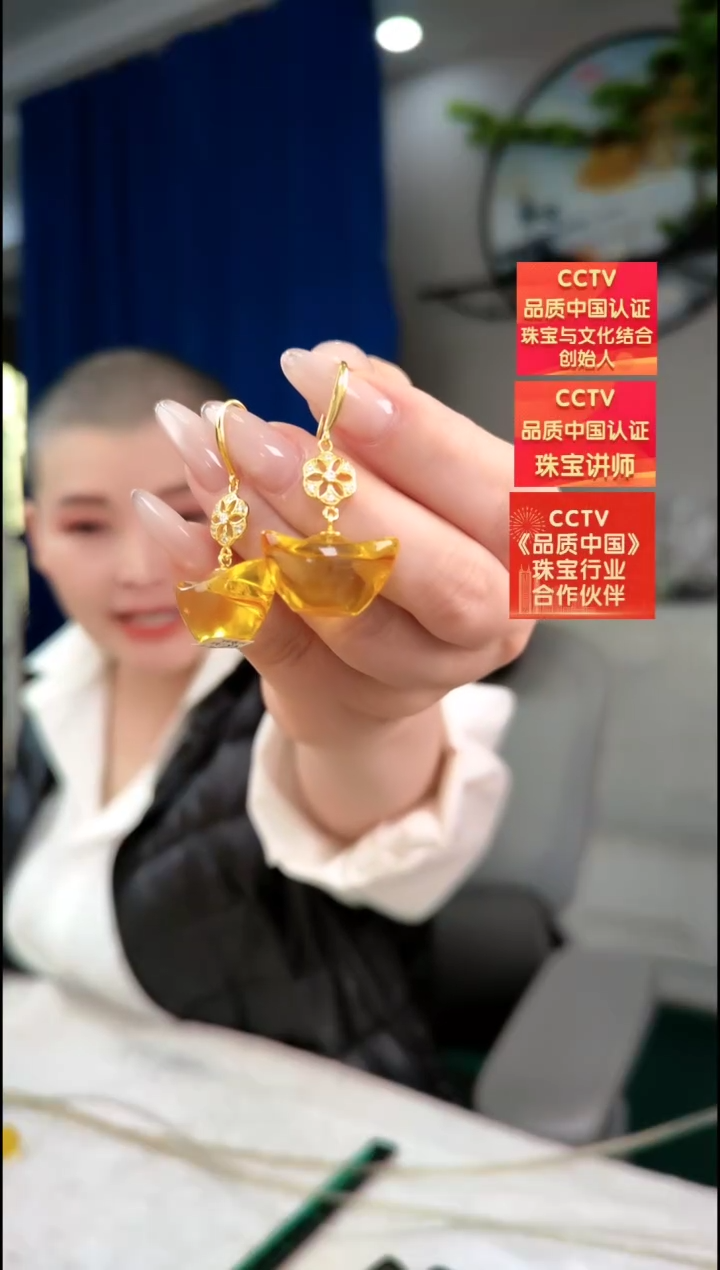 【闪购商品】琥珀耳饰银S925镶嵌耳环