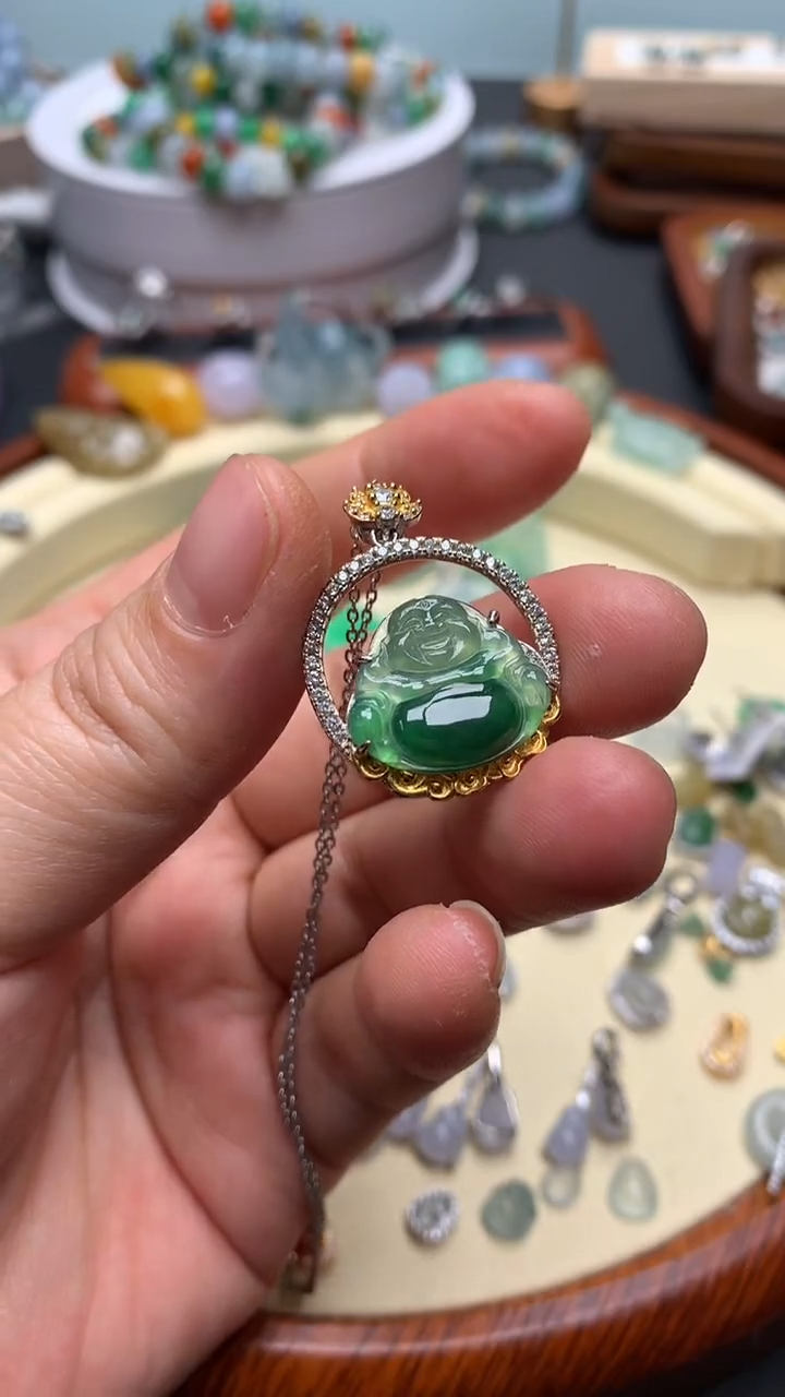【闪购商品】翡翠颈饰银S925镶嵌翡翠镶嵌佛公