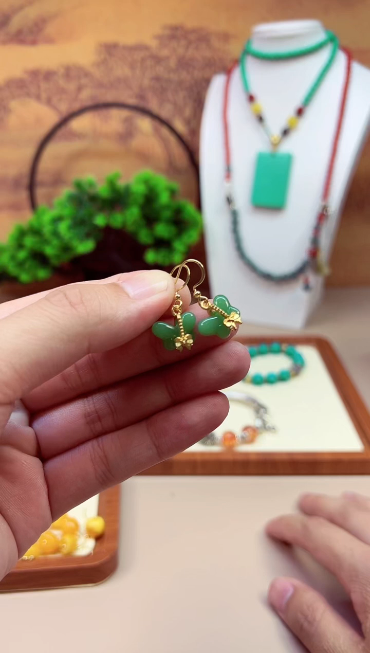 和田玉14K金镶嵌耳饰E39