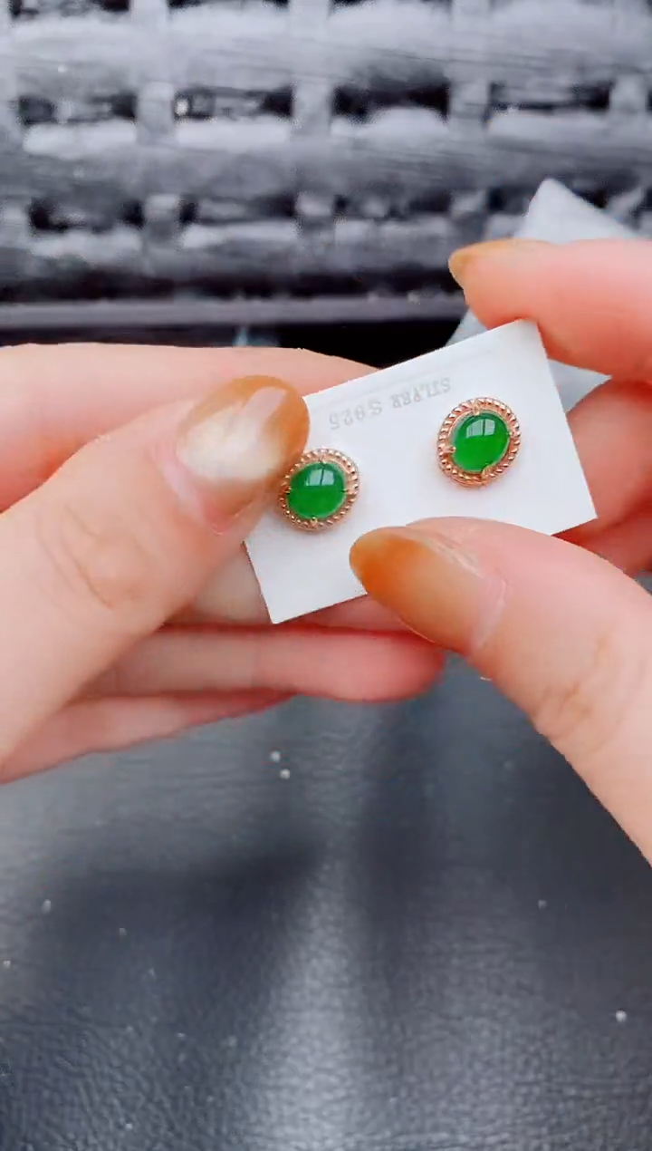 【闪购商品】翡翠耳饰银S925镶嵌天然a货翡翠1176