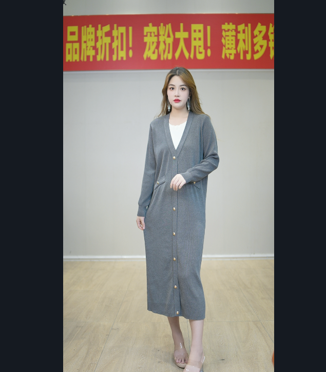 【嘉施兰格】1544上新羊毛V领外穿针织连衣裙开襟专柜时尚长款排扣