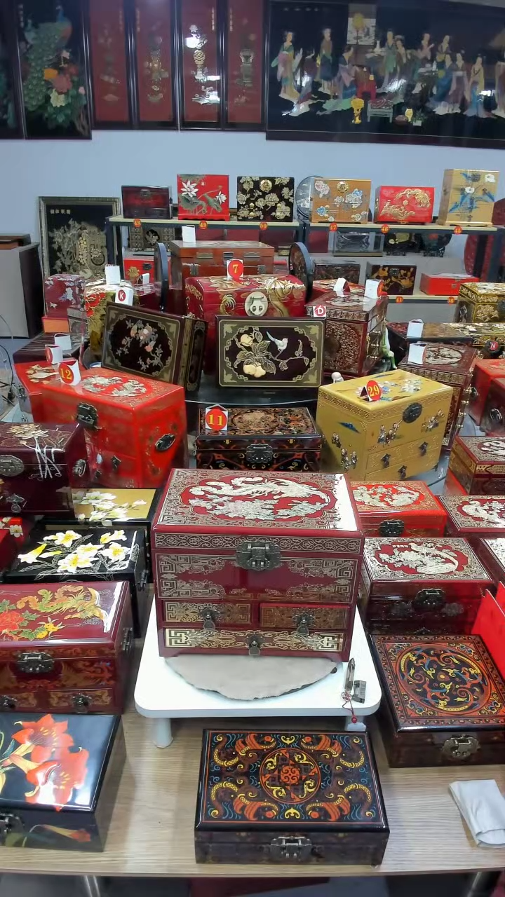 【闪购商品】28酒红四层铜丝贝壳镶嵌凤戏牡丹升级款