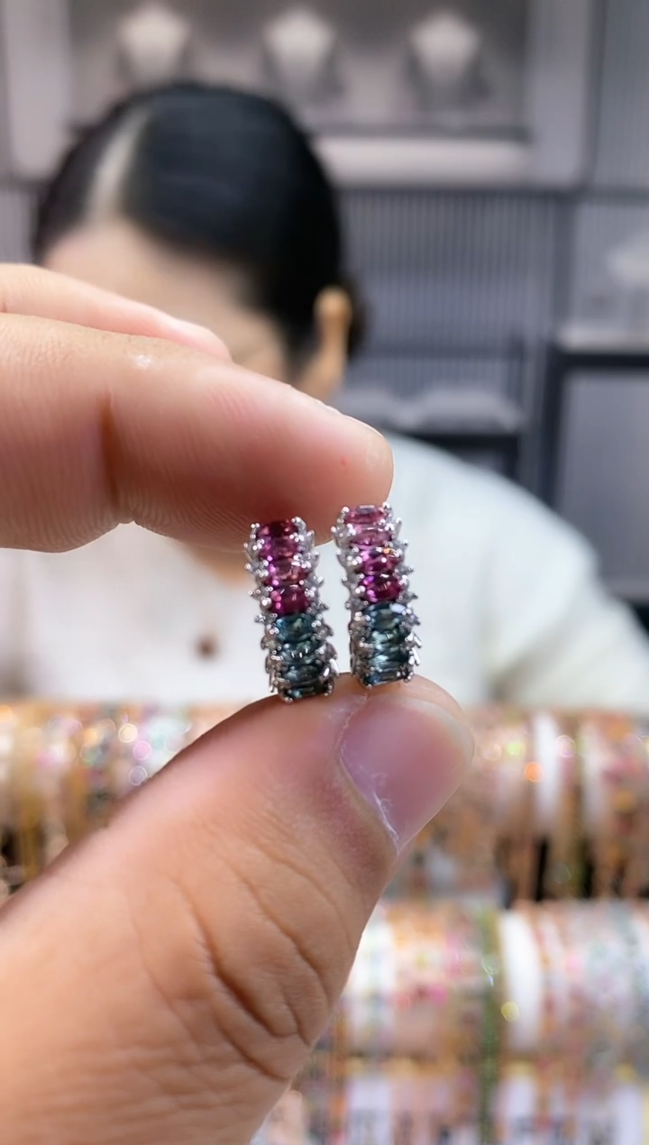 银S925镶嵌耳扣碧玺611651615616