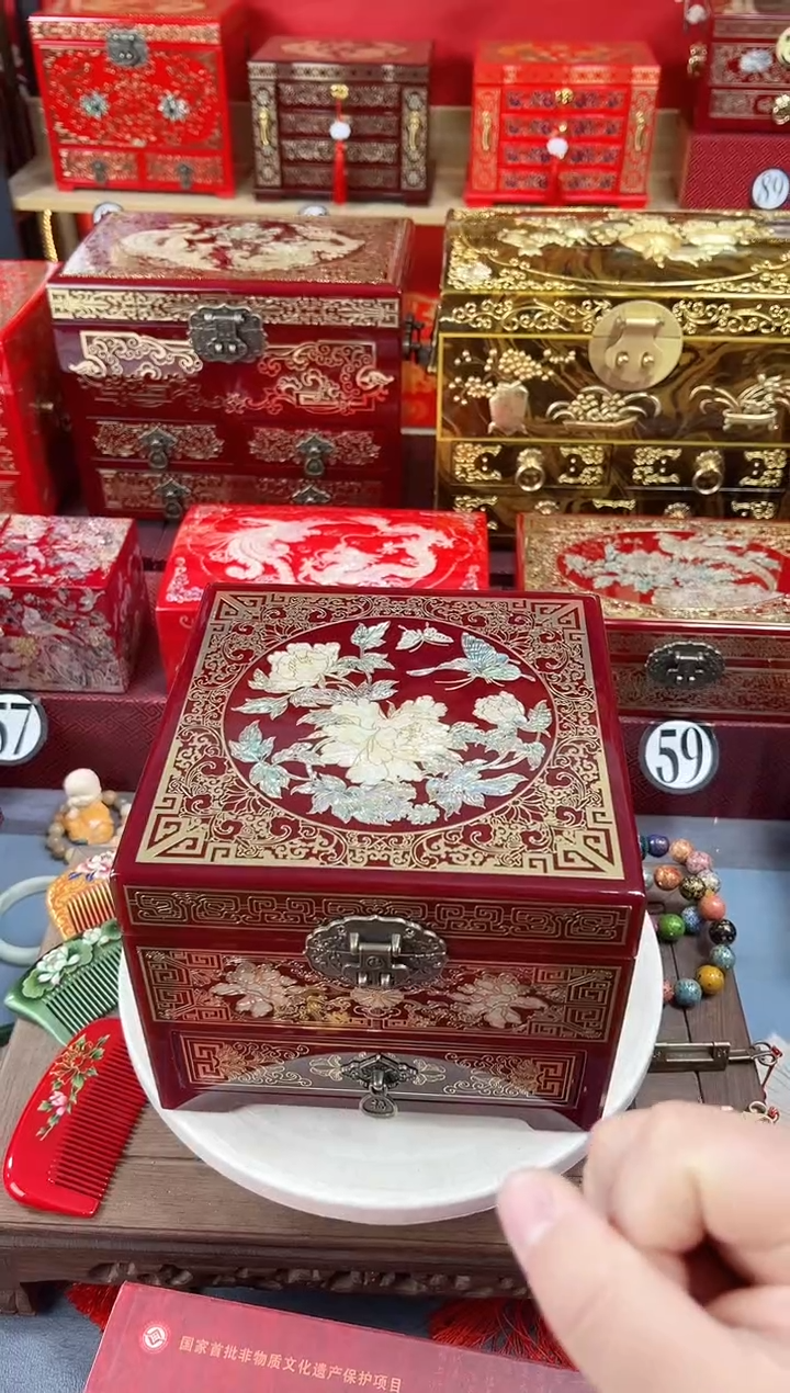 【闪购商品】20厘米新款三层单抽掐丝螺钿千层蝶恋花