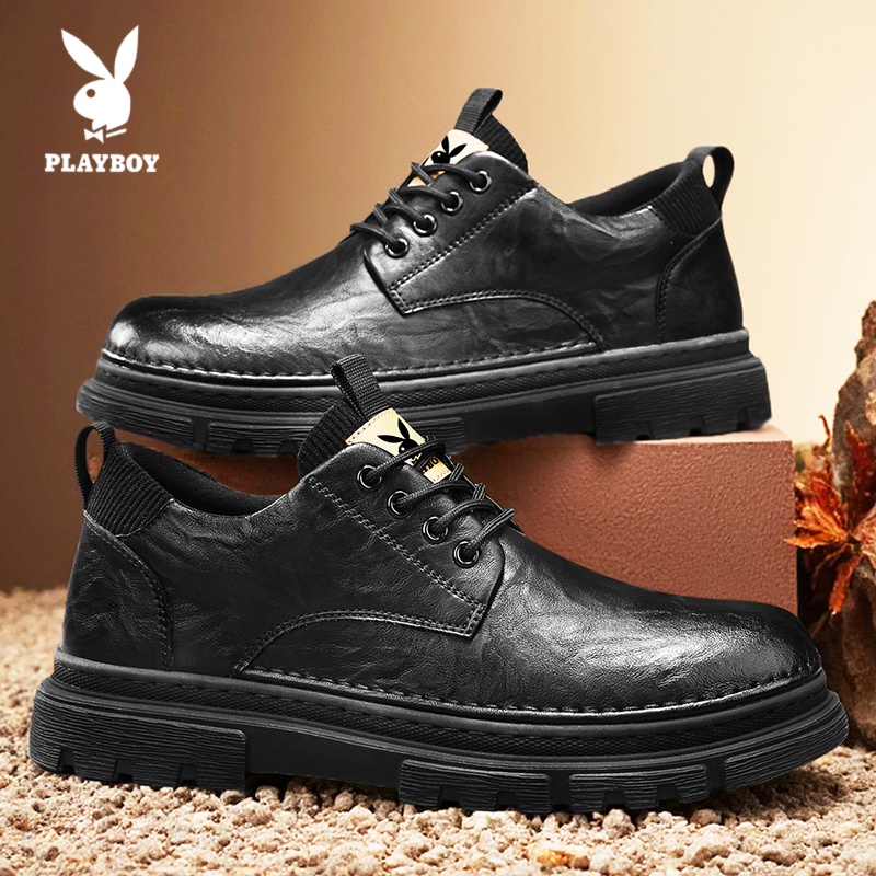 PLAYBOY/花花公子休闲皮鞋2025新款男士百搭时尚复古英伦风工装鞋