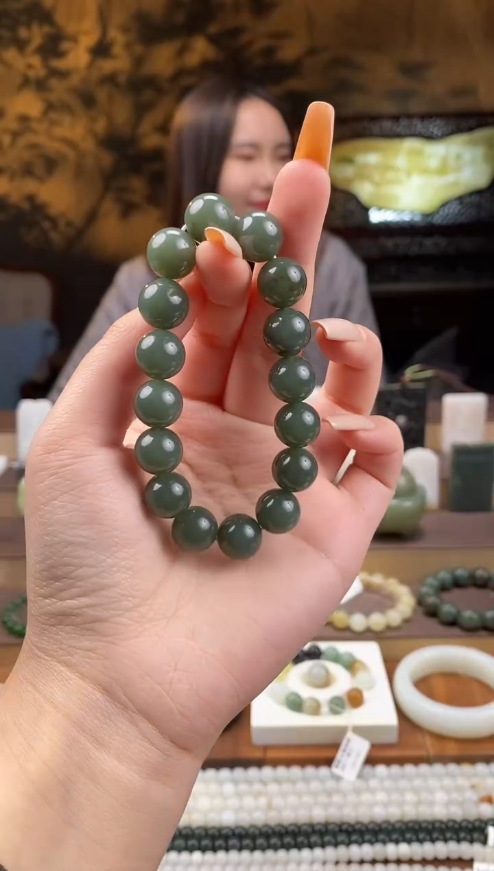 未镶嵌手链和田玉且末蓝 12MM手串