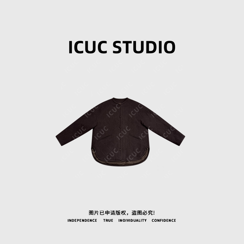 ICUC STUDIO-"自我格调"极简菱形格宽松保暖羊毛外套880