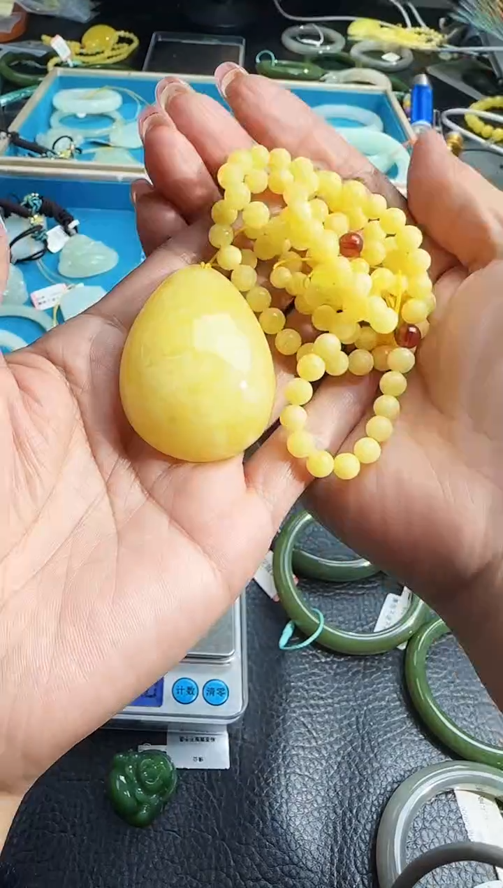 琥珀颈饰未镶嵌蜜蜡吊坠*3