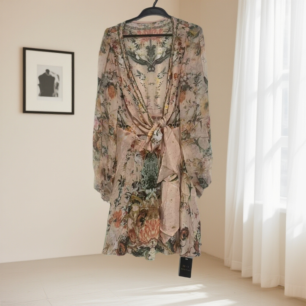 妍姐真丝连衣裙2025年夏新款气质女人复古桑蚕丝连衣裙粉色250121