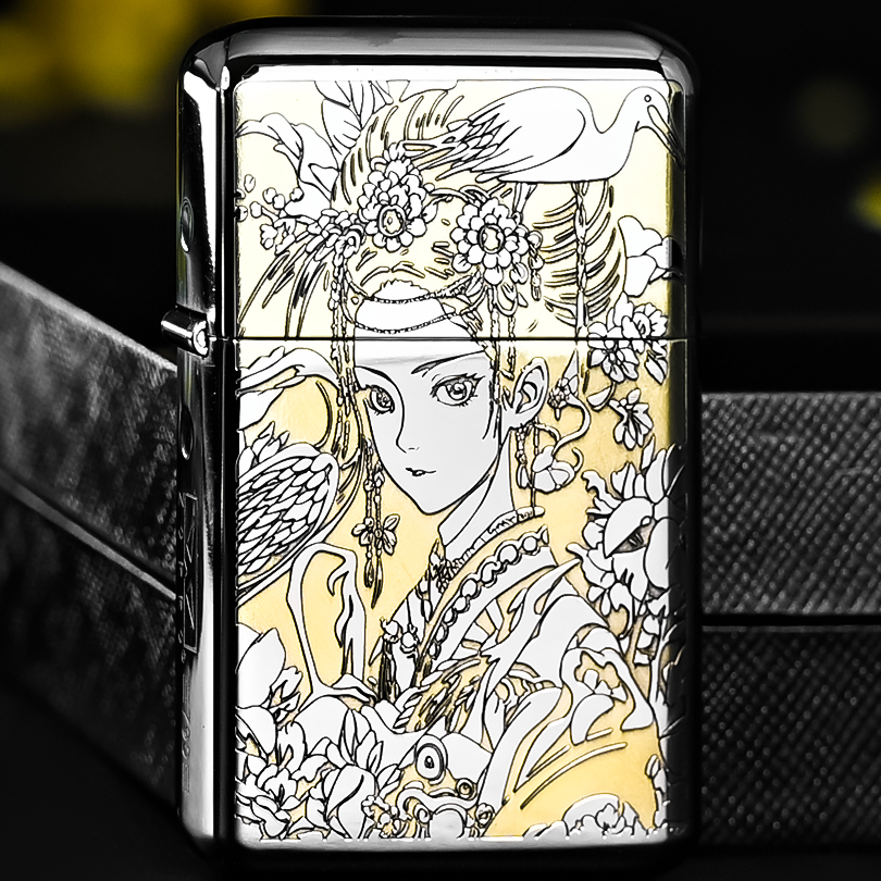 佐罗ZORRO煤油打火机男士790机型精雕白镍古风美人定位珠机芯高档