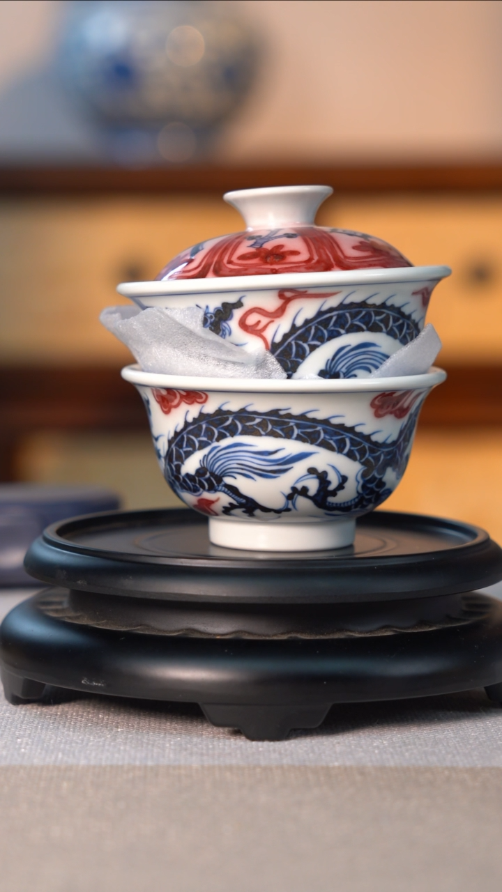 【闪购商品】碗龙纹青花釉里红套组