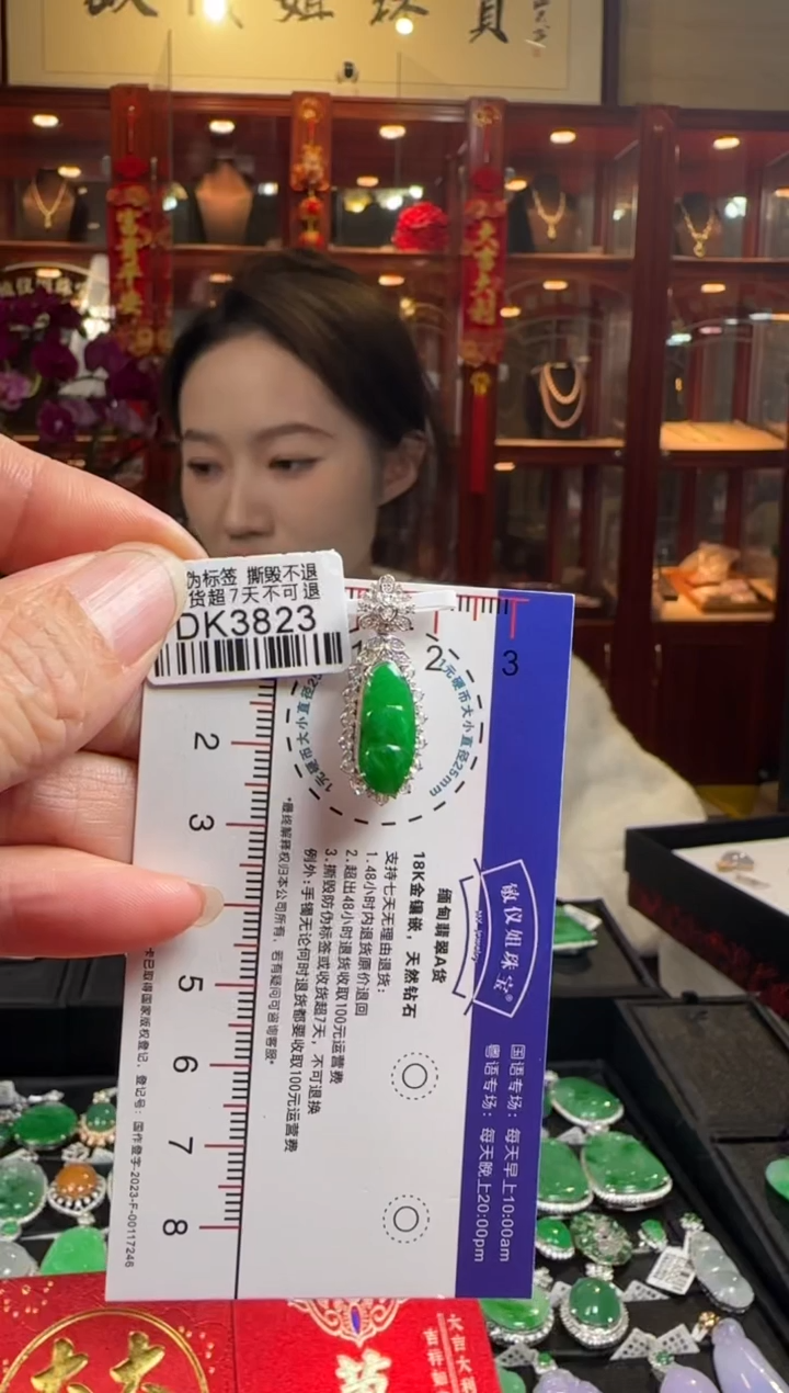 【闪购商品】翡翠颈饰18K金镶嵌DK3823辣绿豆豆