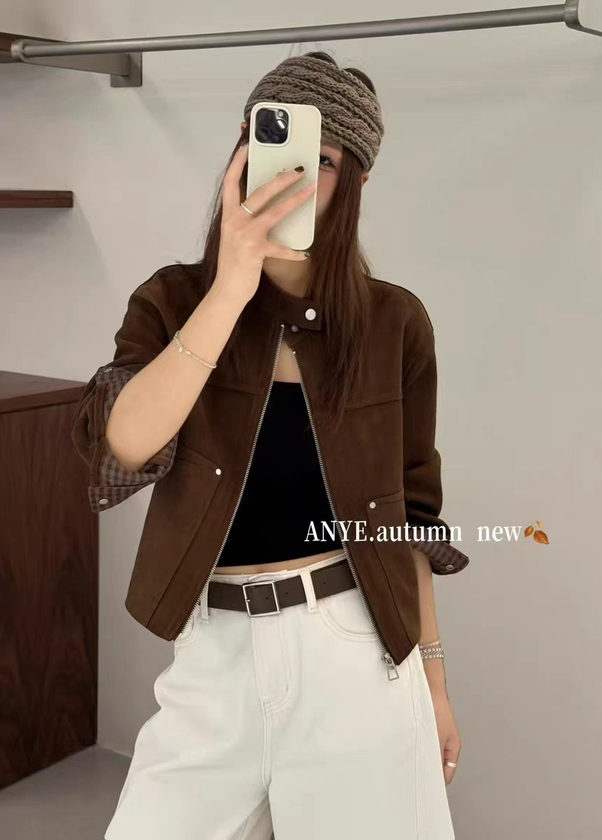 加厚秋冬高级感立领麂皮绒短款外套女欧洲站2025新款百搭夹克上衣