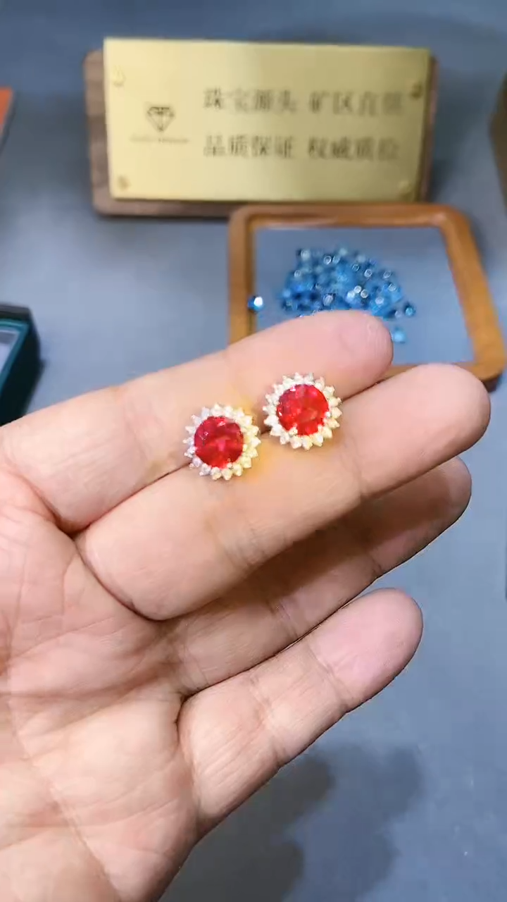 【闪购商品】红宝石耳饰银S925镶嵌354