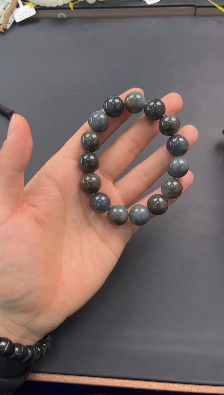 未镶嵌手串和田玉若羌青花三色手串卡14微色差