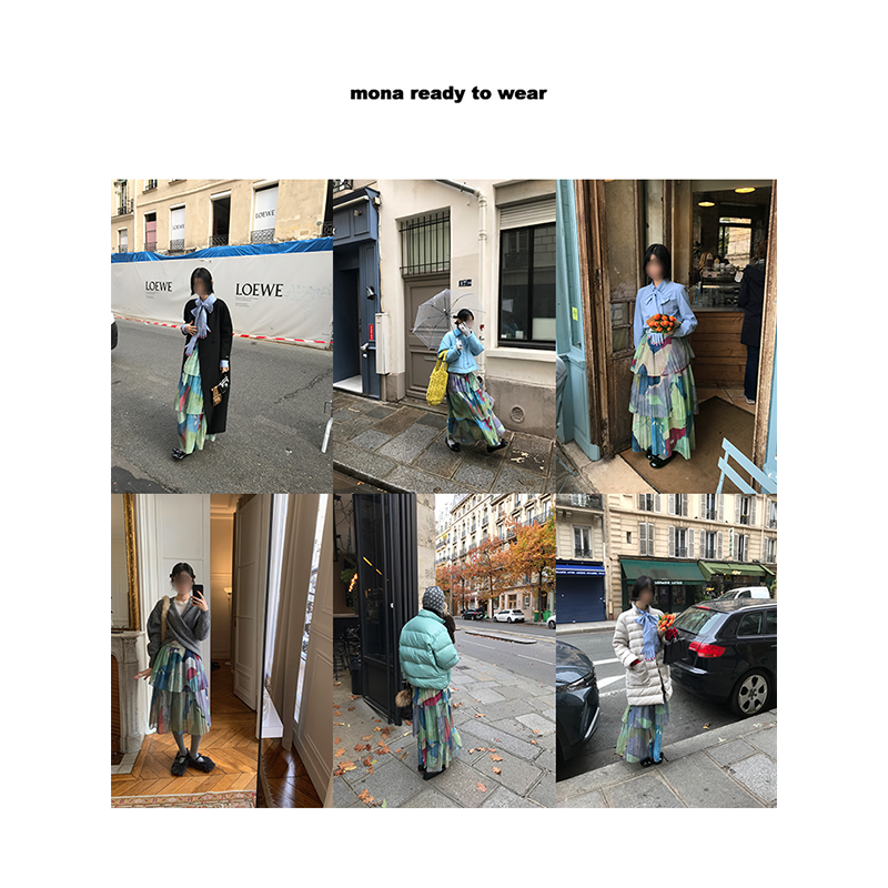 【MONARTW】MONARTW压褶蛋糕裙 短长裙中腰半裙 O125G09856