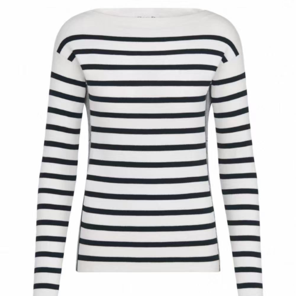 ICCLEK 黑白条纹长袖气质轻奢名媛慵懒通勤宽松百搭显瘦上衣-1063