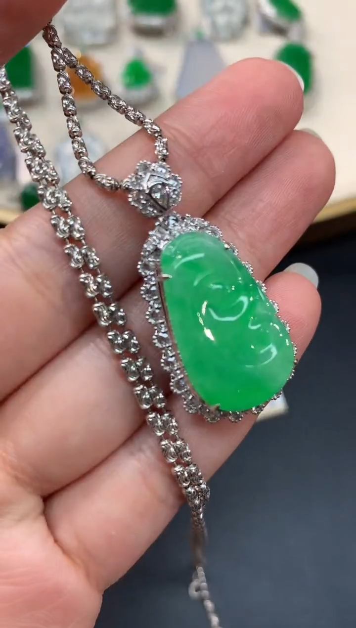 【闪购商品】翡翠吊坠(不含链)18K金镶嵌如意A212|18000