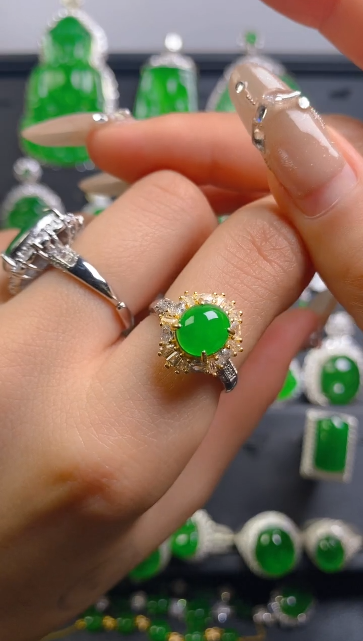 翡翠戒指银S925镶嵌女戒