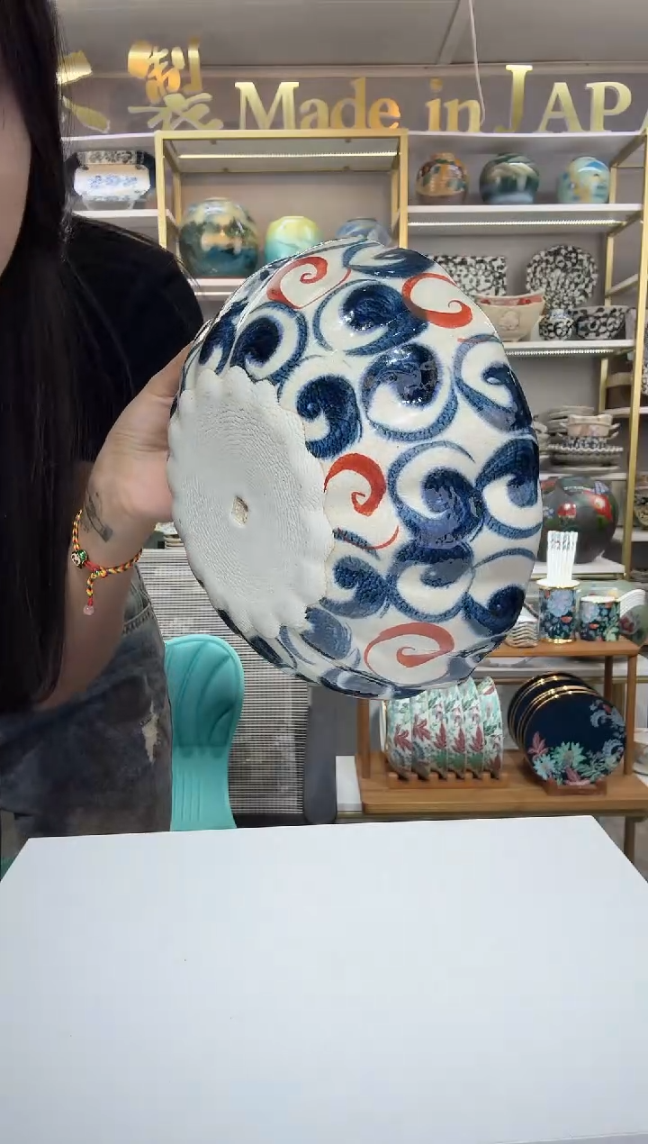 陶瓷宗山窑花边盛钵22cm-赤绘旋涡